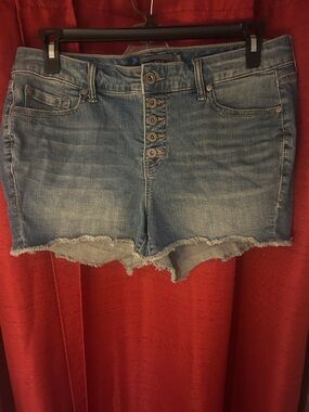 Torrid Blue Denim Button-Fly Frayed Hem Jean Shorts